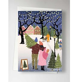 Vissevasse Wenskaart - Bringing home the tree - Dubbele kaart + Envelop