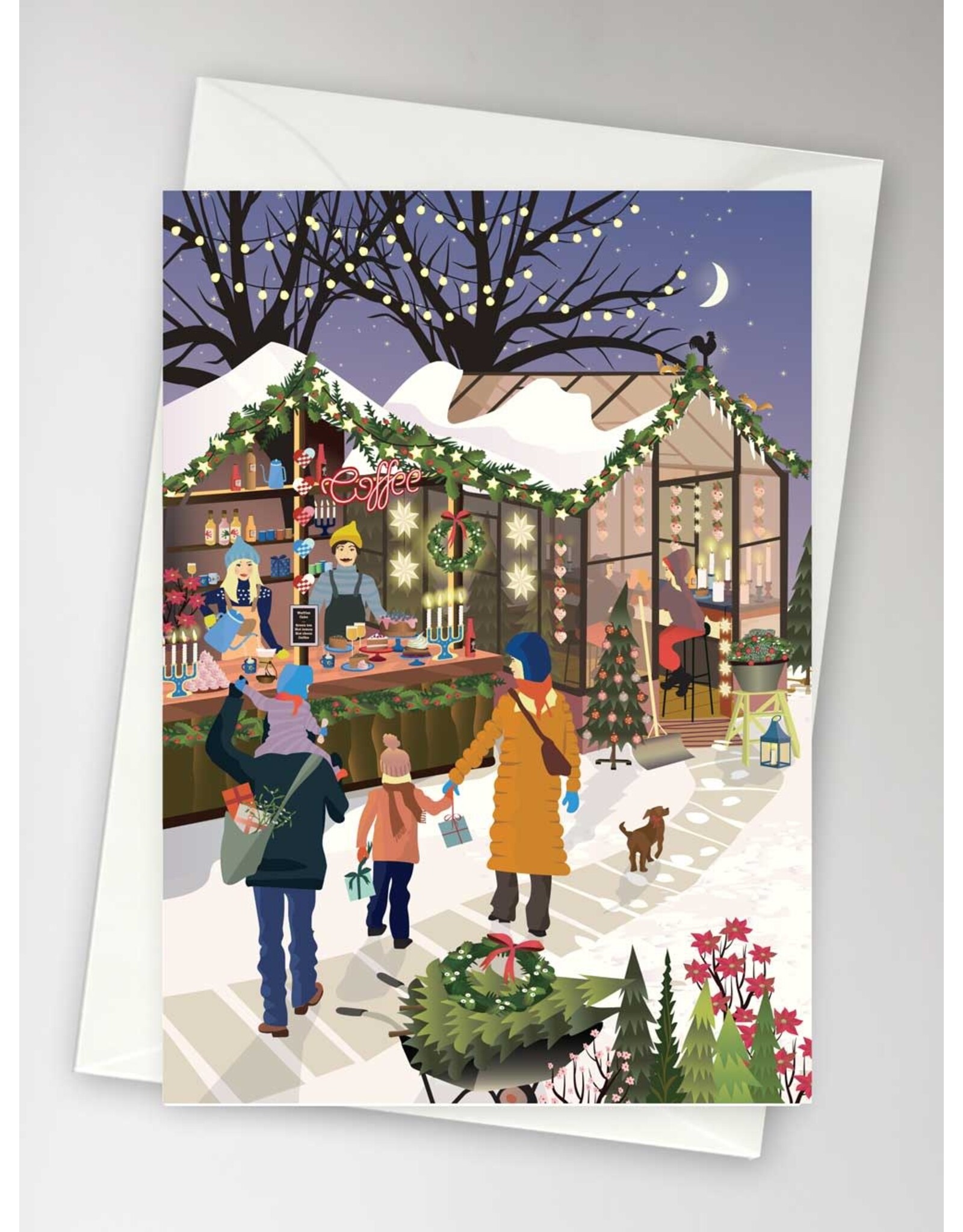 Vissevasse Wenskaart - Christmas market - Dubbele kaart + Envelop