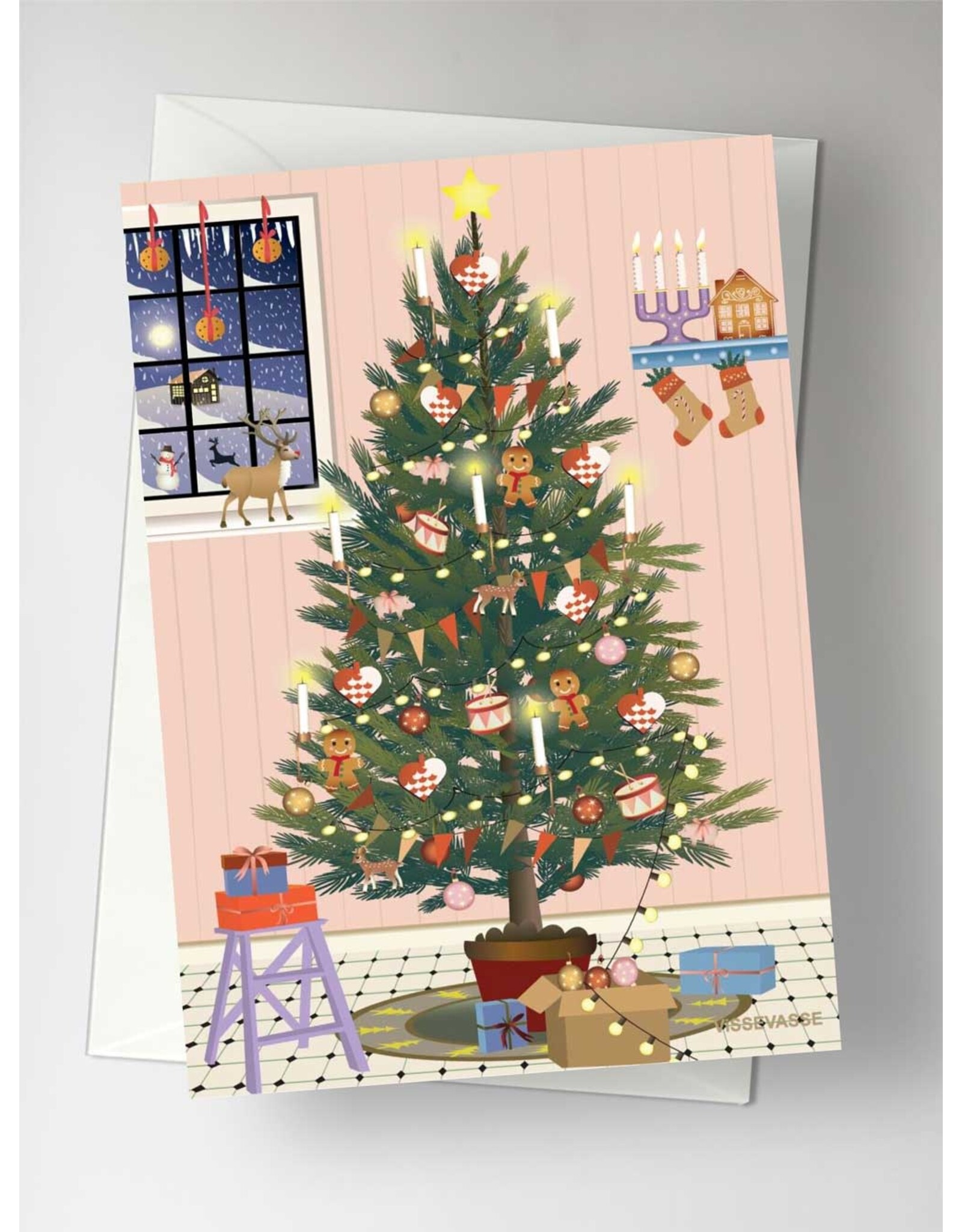 Vissevasse Wenskaart - Glowing Christmas Tree - Dubbele kaart + Envelop
