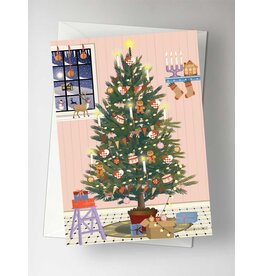 Vissevasse Wenskaart - Glowing Christmas Tree - Dubbele kaart + Envelop