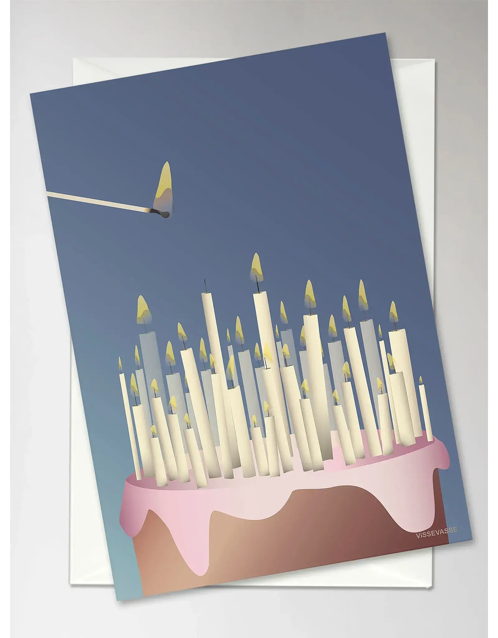 Vissevasse Wenskaart - Cake with candle - Dubbele kaart + Envelop