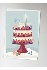 Vissevasse Wenskaart - Cake with strawberry - Dubbele kaart + Envelop
