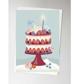 Vissevasse Wenskaart - Cake with strawberry - Dubbele kaart + Envelop