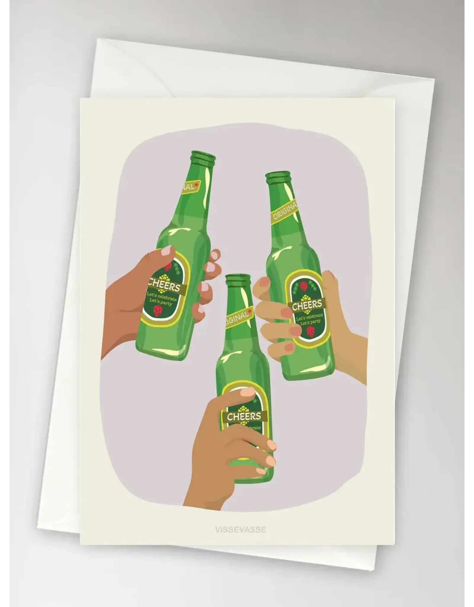 Vissevasse Wenskaart - Cheers Bottle - Dubbele kaart + Envelop