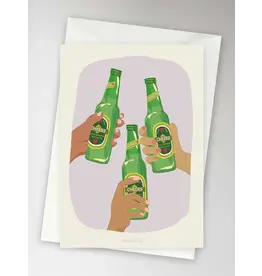 Vissevasse Wenskaart - Cheers Bottle - Dubbele kaart + Envelop