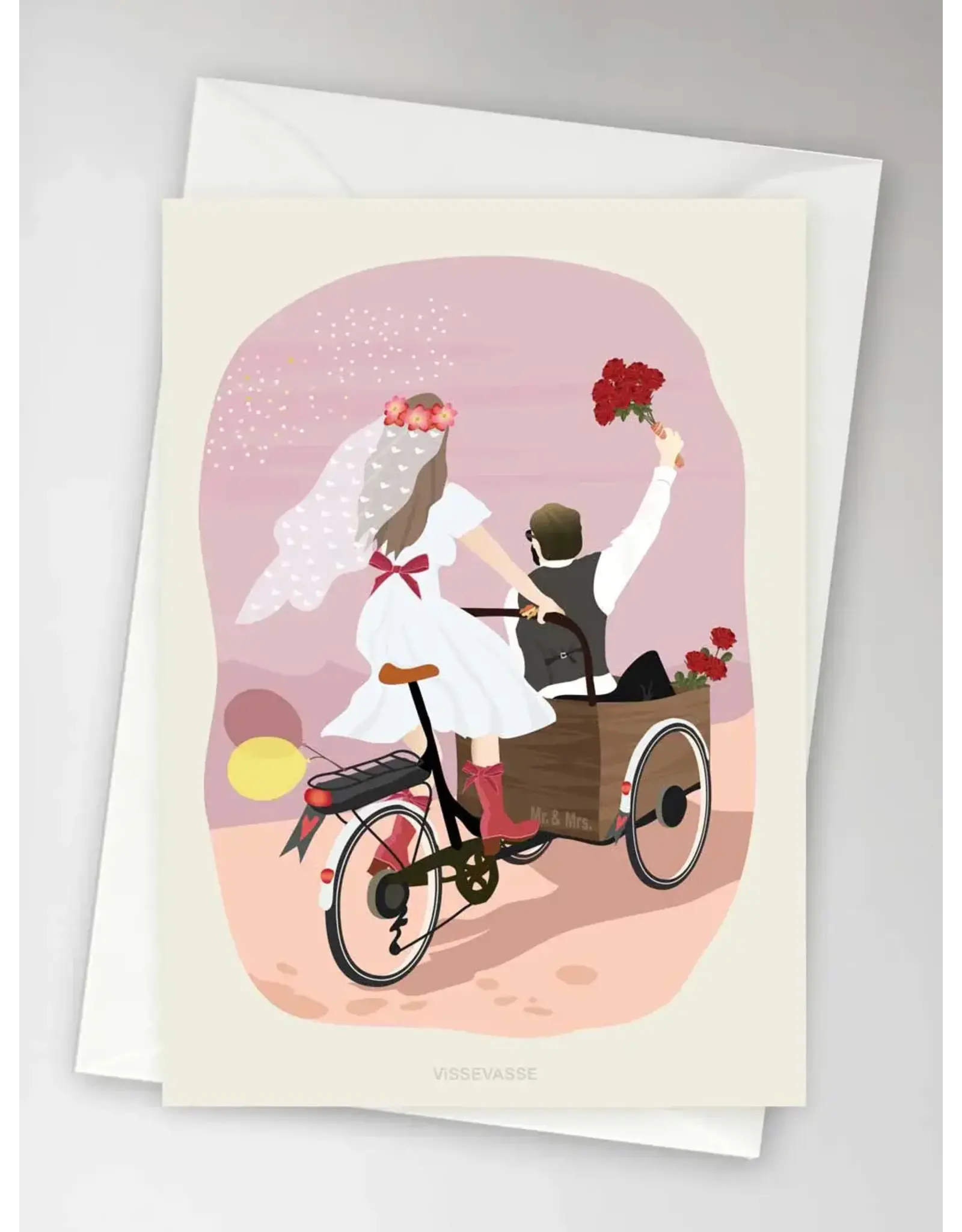 Vissevasse Wenskaart - Wedding Bike - Dubbele kaart + Envelop