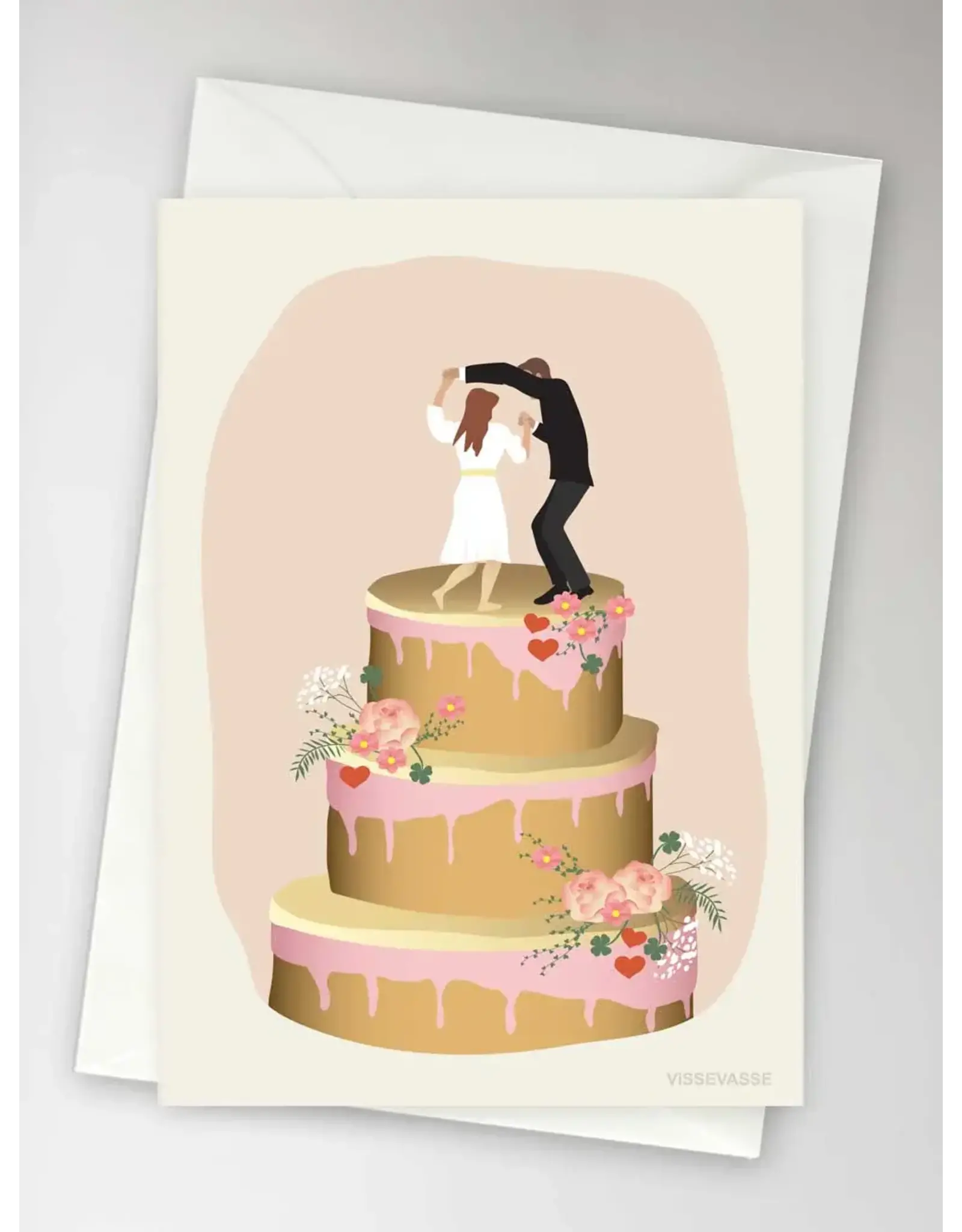 Vissevasse Wenskaart - Wedding Cake - Dubbele kaart + Envelop