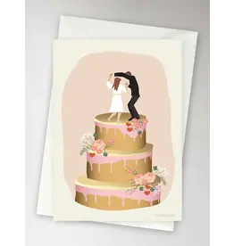 Vissevasse Wenskaart - Wedding Cake - Dubbele kaart + Envelop