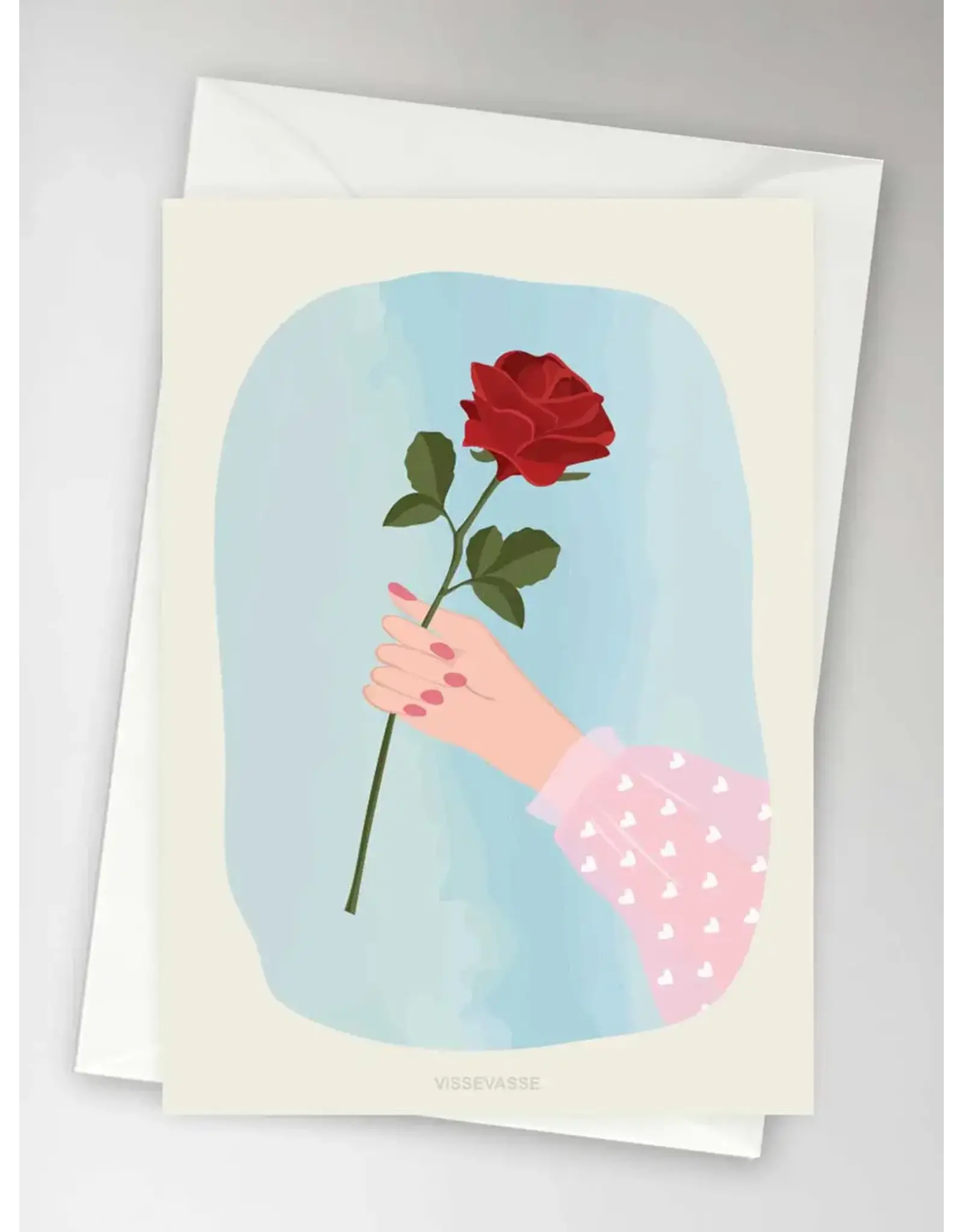 Vissevasse Wenskaart - Red Rose - Dubbele kaart + Envelop