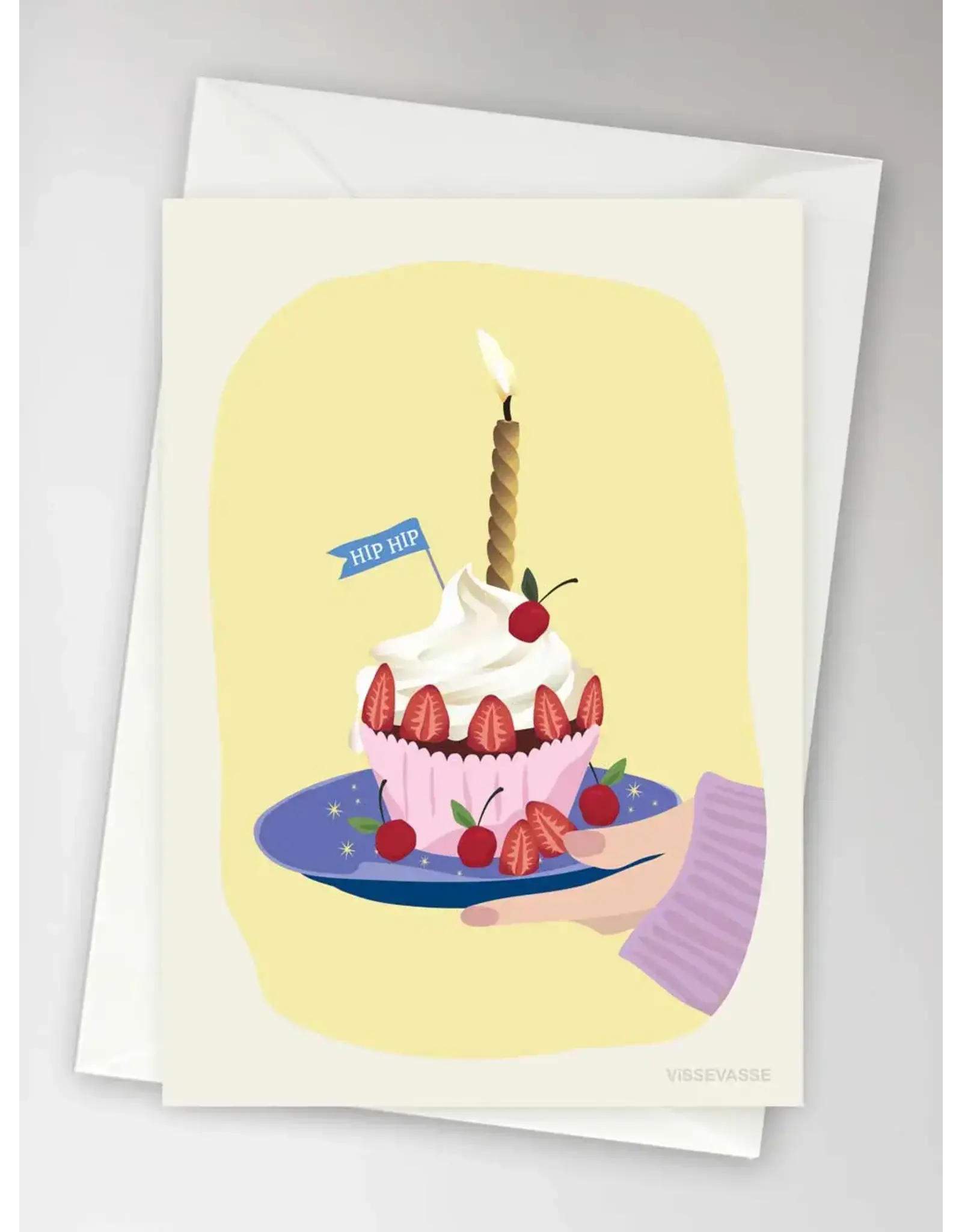 Vissevasse Wenskaart - Hip Hip Hoera - Dubbele kaart + Envelop
