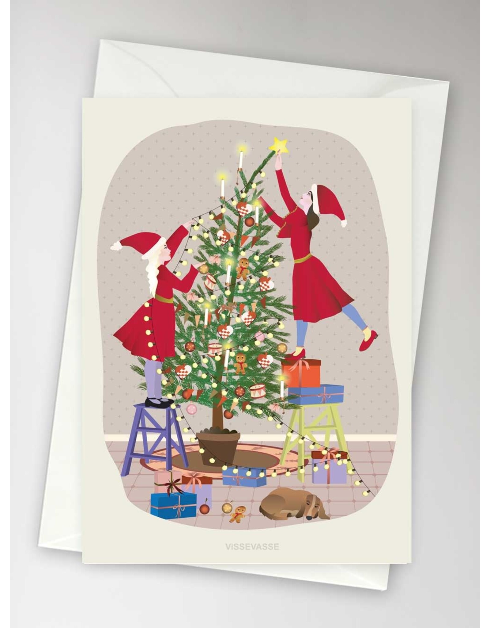 Vissevasse Wenskaart - Christmas girls - Dubbele kaart + Envelop