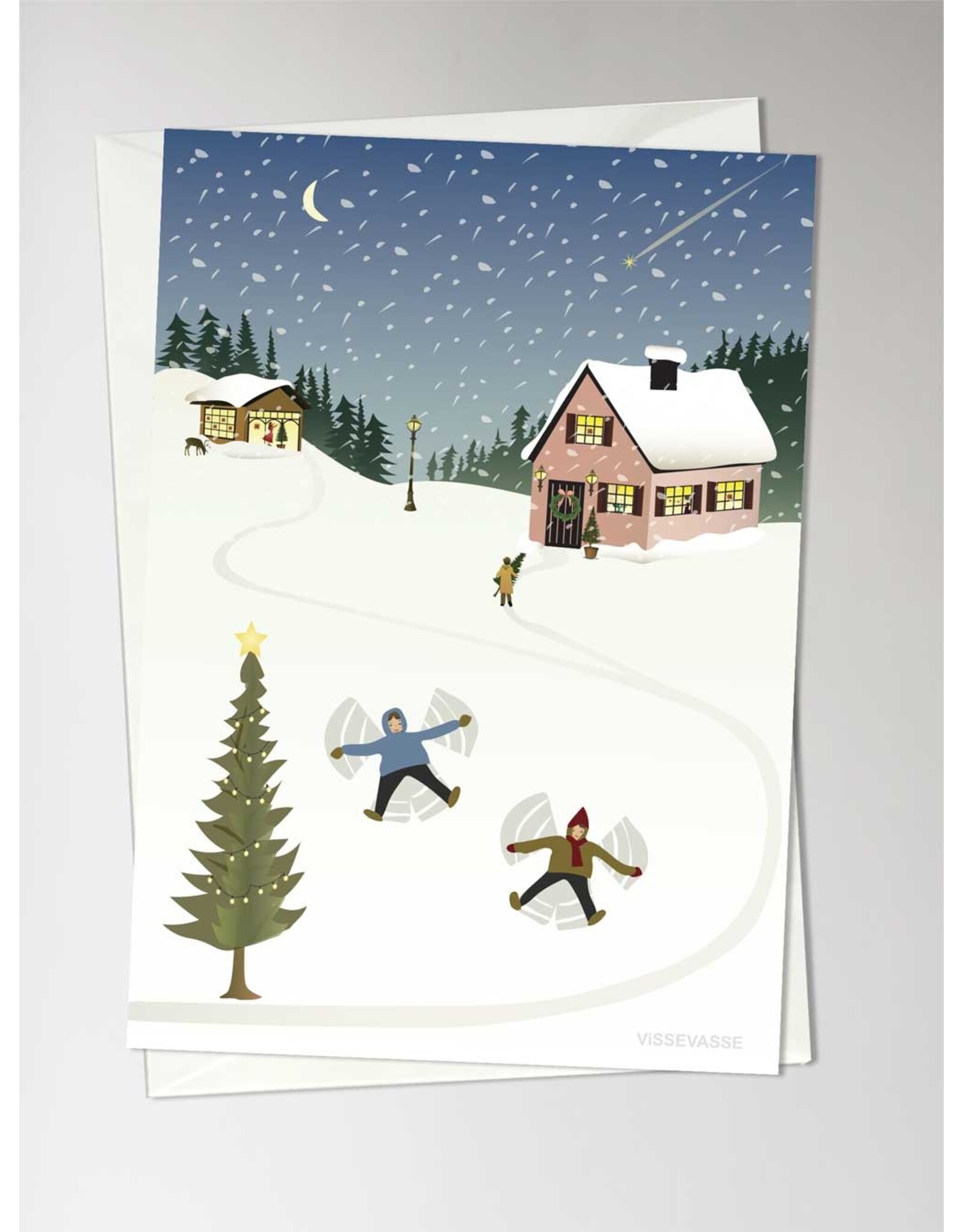 Vissevasse Wenskaart - Snow Angels - Dubbele kaart + Envelop