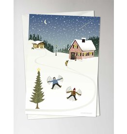 Vissevasse Wenskaart - Snow Angels - Dubbele kaart + Envelop