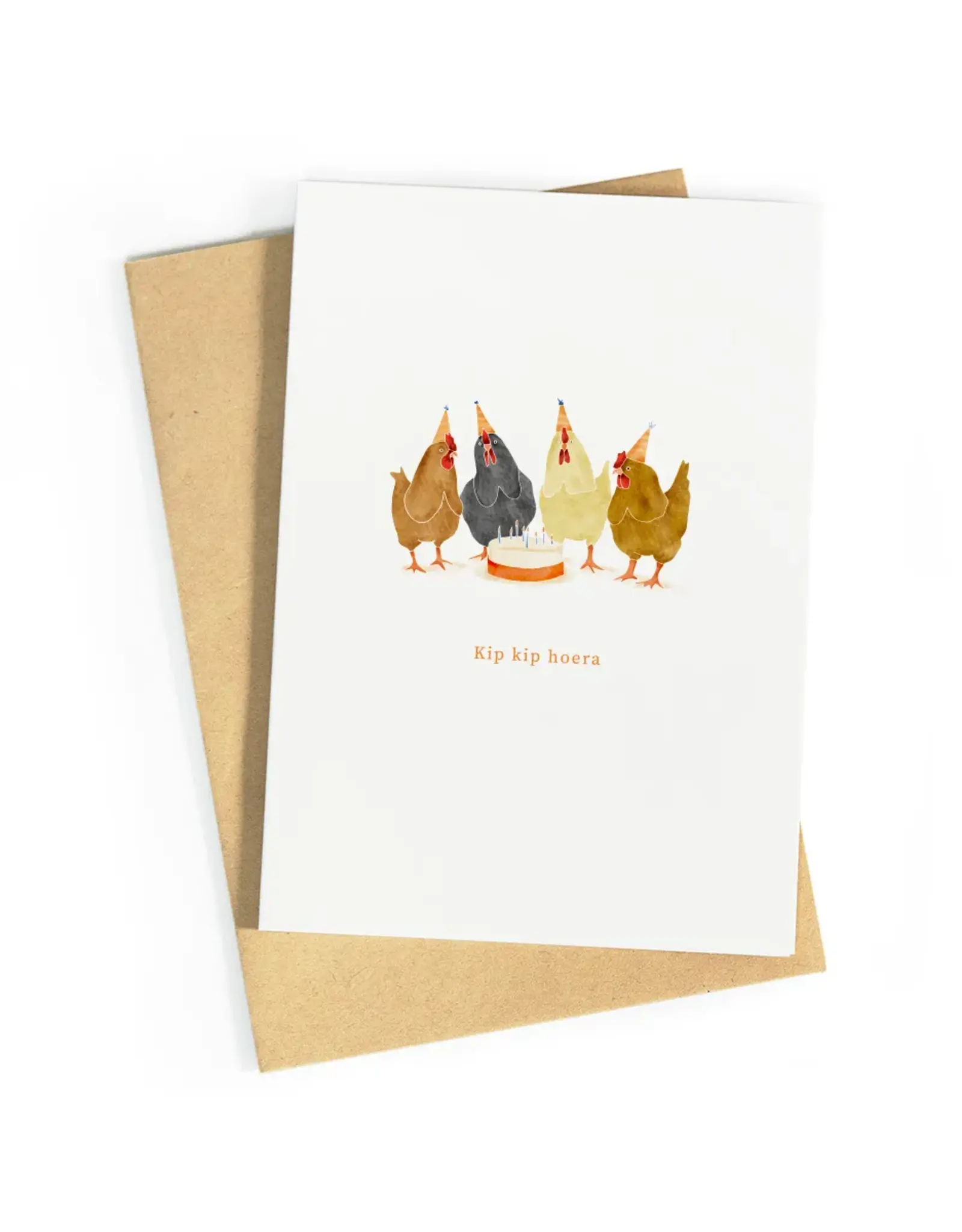 Studio Zwoane Wenskaart - Kip kip hoera - Dubbele kaart + Envelop