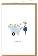 Klein liefs Wenskaart - Kruiwagen, Voor jou - Dubbele kaart + Envelop