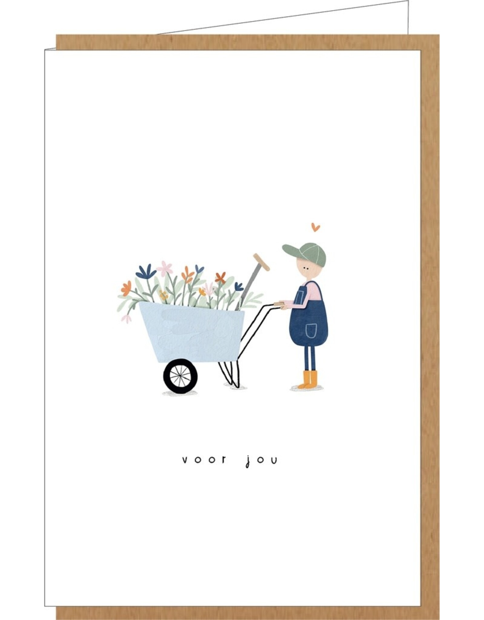 Klein liefs Wenskaart - Kruiwagen, Voor jou - Dubbele kaart + Envelop