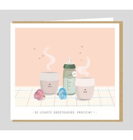 Studio Mie Wenskaart - De leukste grootouders, proficiat - Dubbele kaart + Envelop