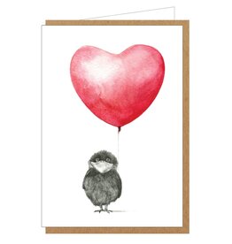 Lieve Claesen Wenskaart - Pietevogel Hartballon - Dubbele kaart + Envelop
