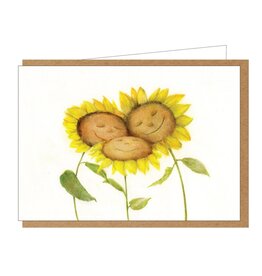 Lieve Claesen Wenskaart - Knuffelde Zonnebloemen - Dubbele kaart + Envelop