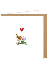 Yon Wenskaart - Roodborstje op Fiets - Dubbele kaart + Envelop
