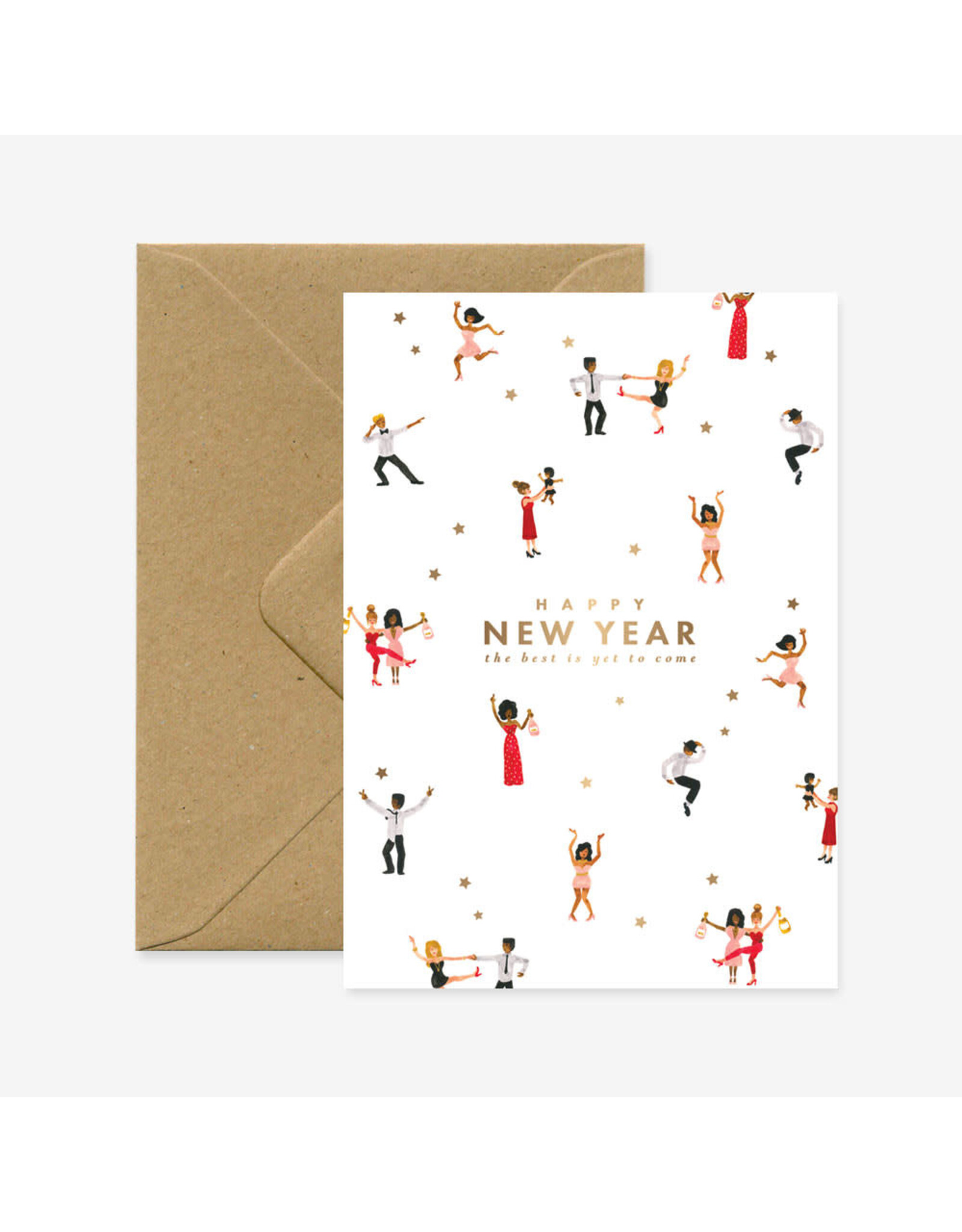 All The Ways to Say Wenskaart - Kerst - New Year dancers  - Dubbele kaart + Envelop - 11,5 x 16,5 - Blanco