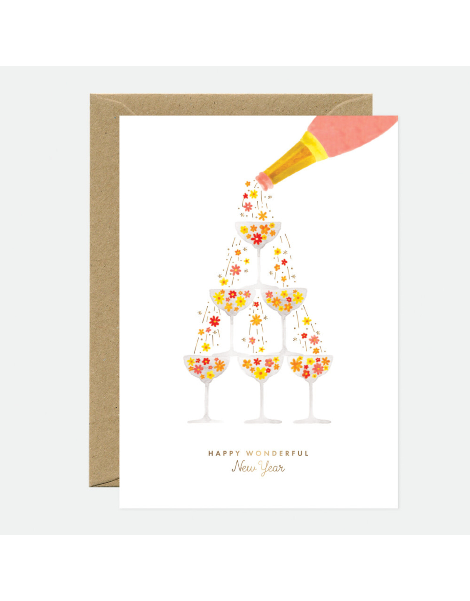 All The Ways to Say Wenskaart - Kerst - Gold NY flower champagne - Dubbele kaart + Envelop