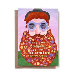 Reddish Design Wenskaart - Flowerbeard man birthday - Dubbele kaart + Envelop