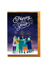 Reddish Design Wenskaart - Kerst - Happy New year firework - Dubbele kaart + Envelop