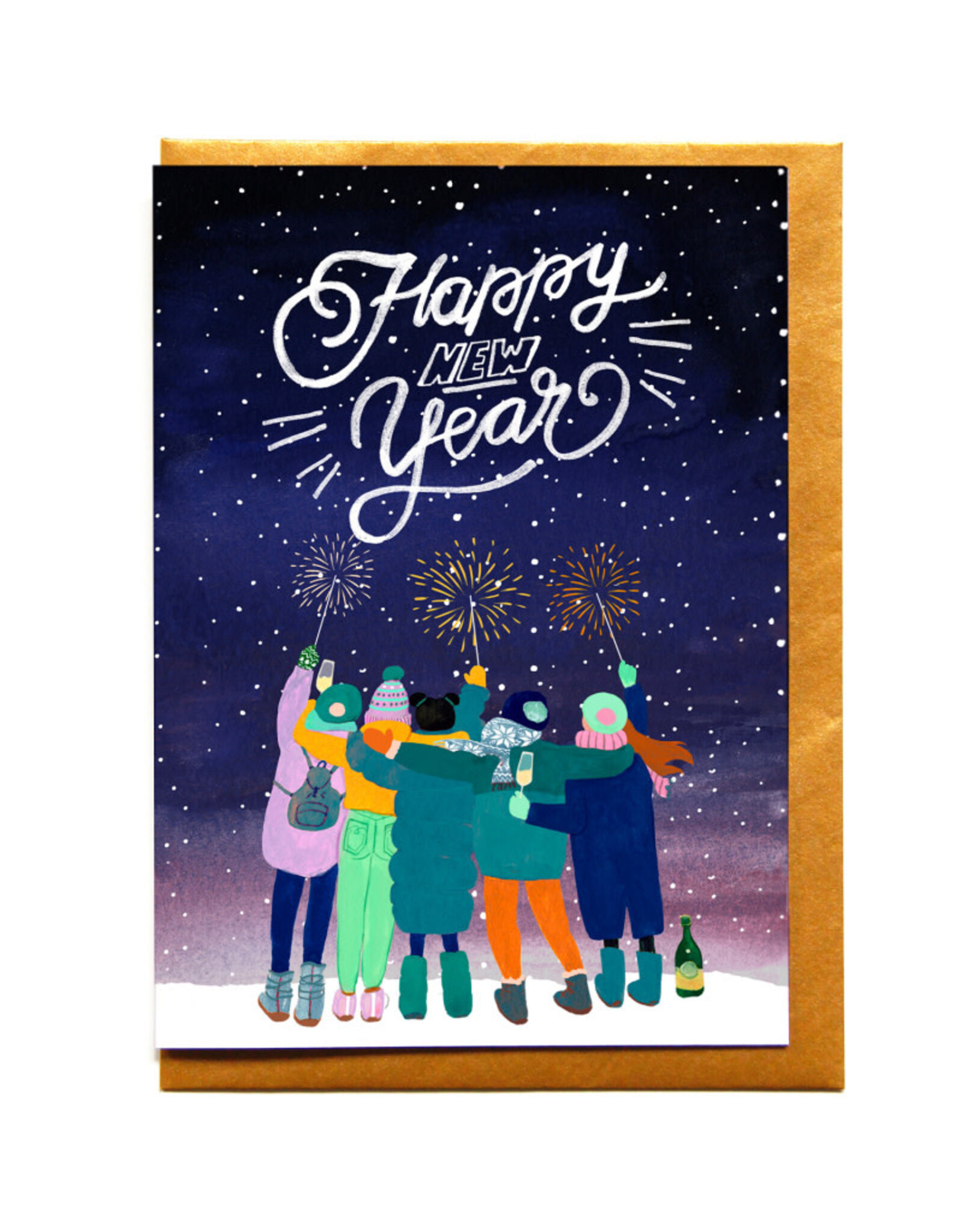 Reddish Design Wenskaart - Kerst - Happy New year firework - Dubbele kaart + Envelop