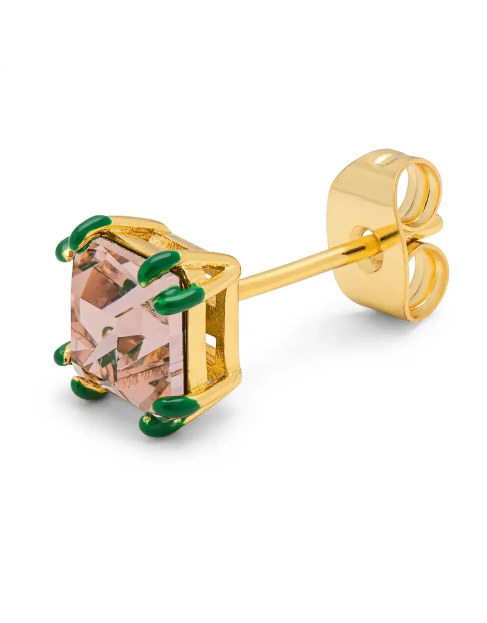 Lulu Copenhagen Oorbel Stud - Gala Crystal Bling, Vintage Rose/Green - Messing Verguld (18K)