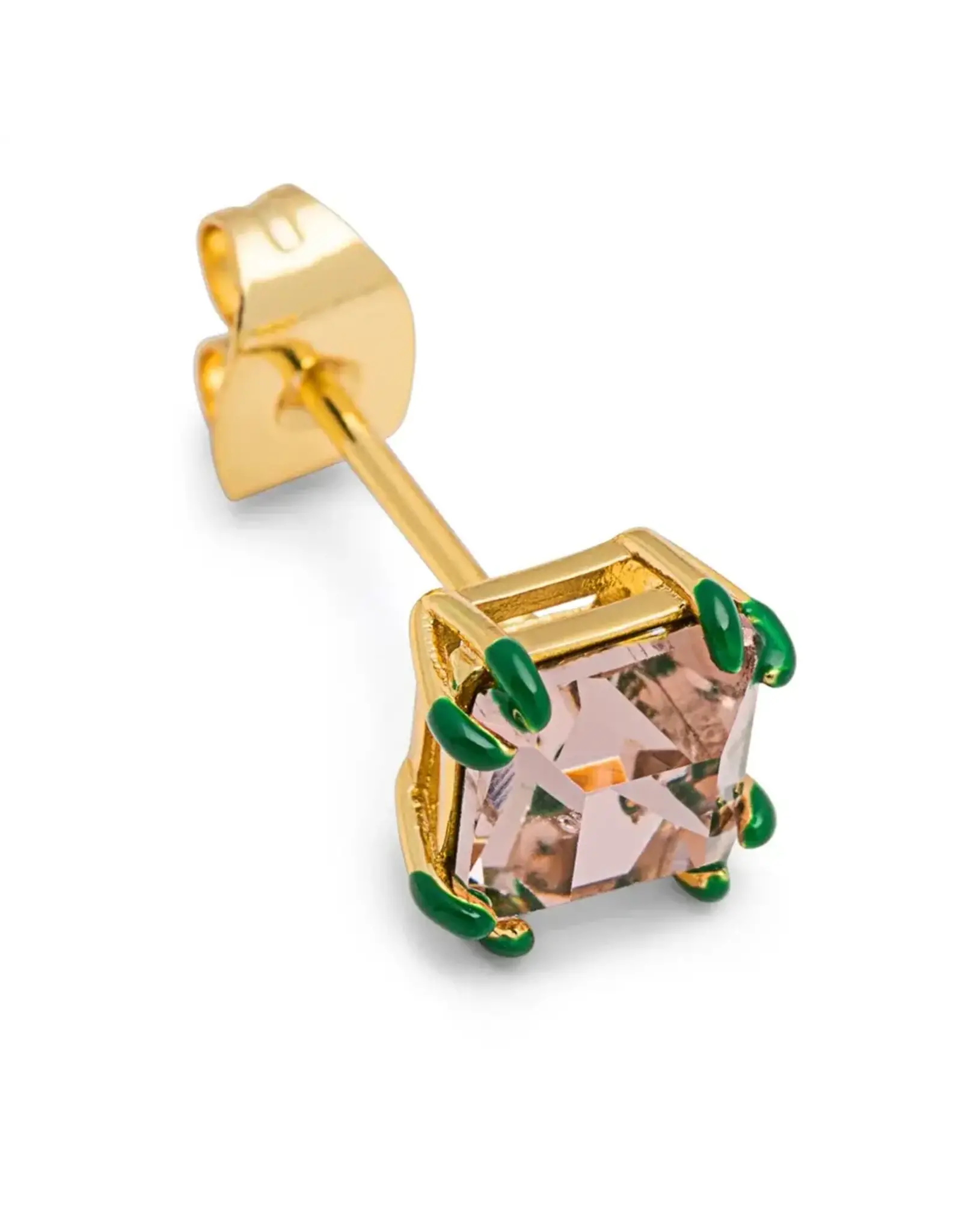 Lulu Copenhagen Oorbel Stud - Gala Crystal Bling, Vintage Rose/Green - Messing Verguld (18K)