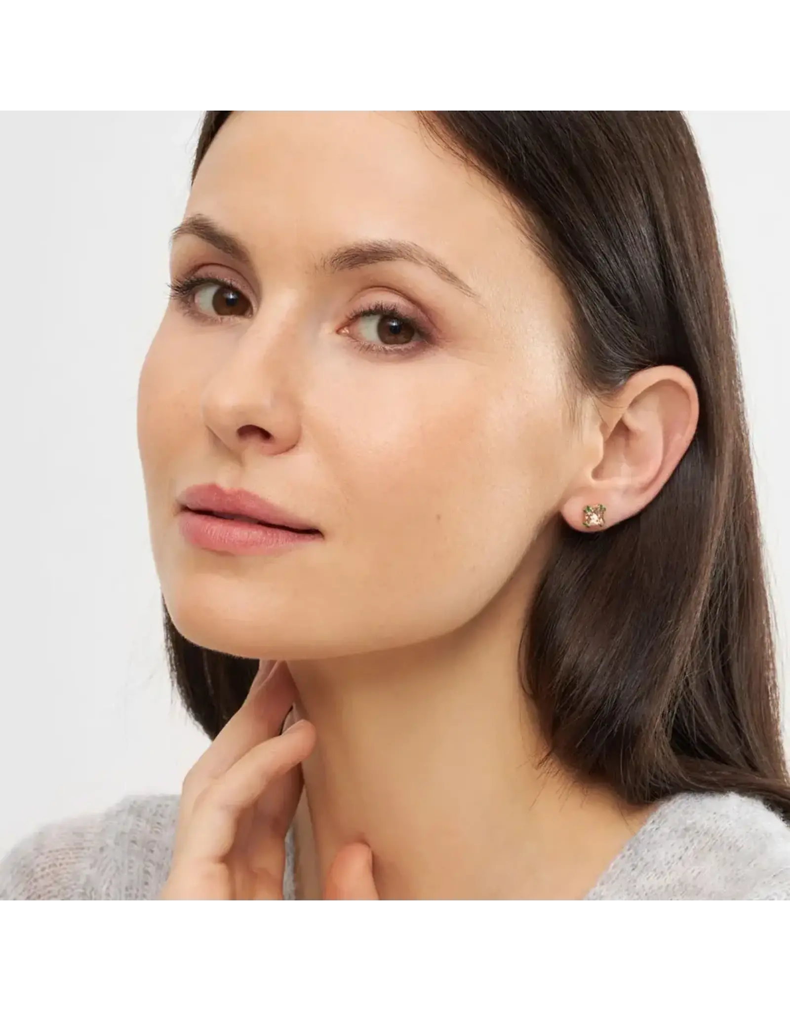 Lulu Copenhagen Oorbel Stud - Gala Crystal Bling, Vintage Rose/Green - Messing Verguld (18K)