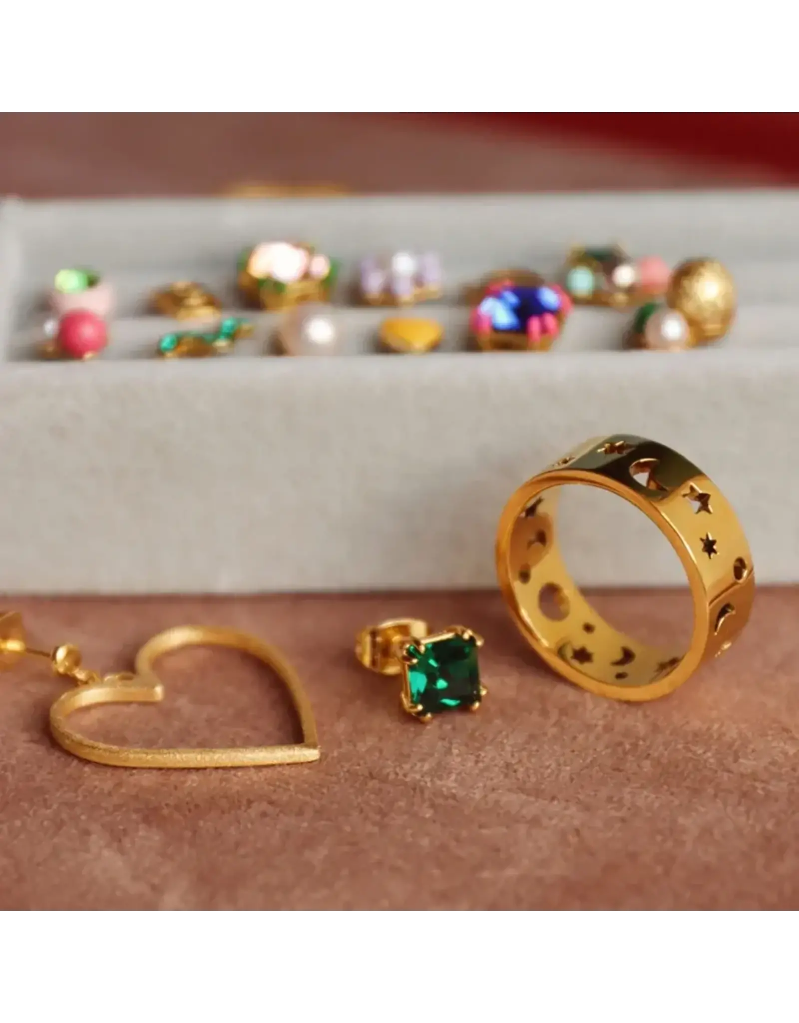 Lulu Copenhagen Oorbel Stud - Gala Crystal Bling, Emerald/Gold - Messing Verguld (18K)