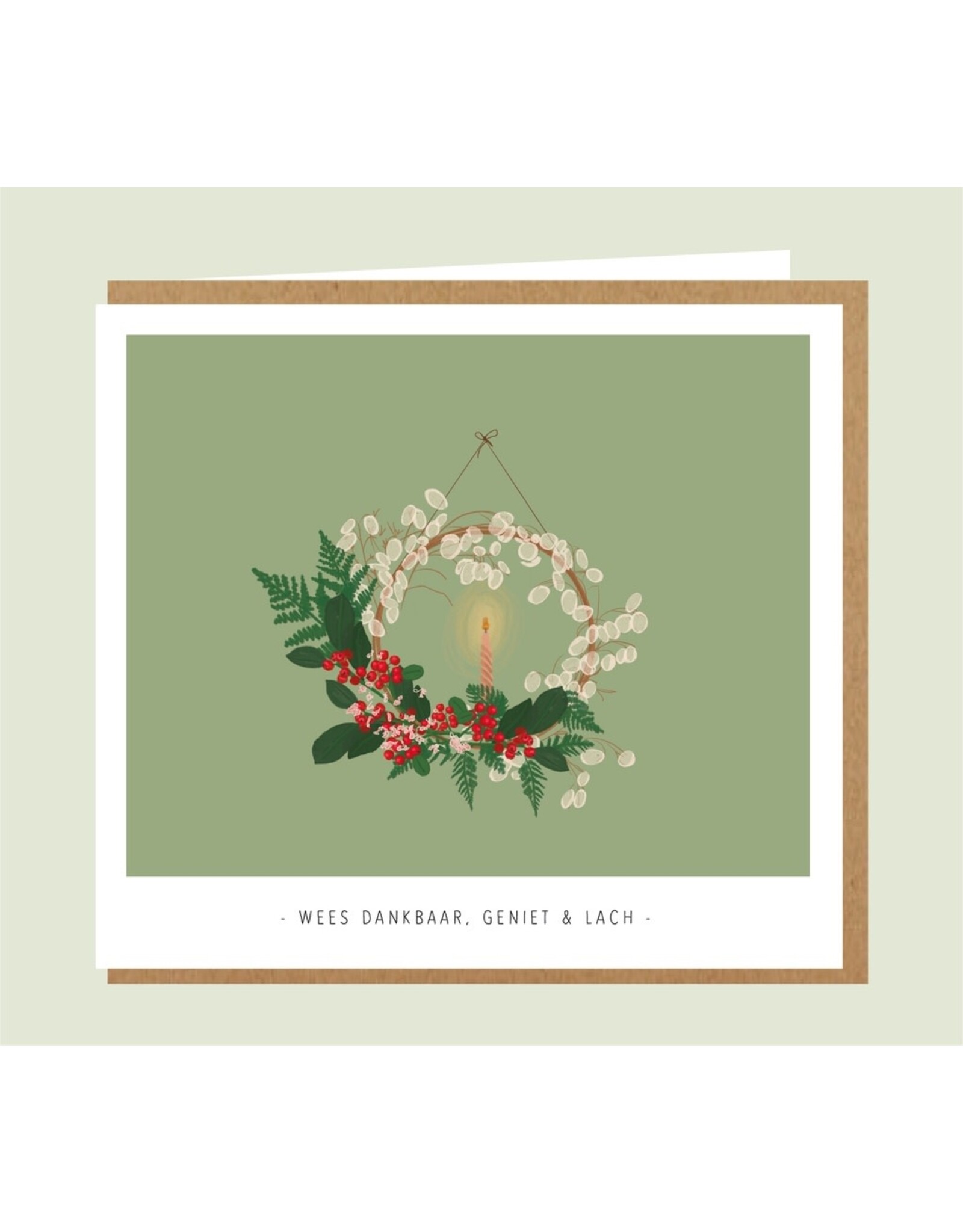 Studio Mie Wenskaart - Kerst - Wees dankbaar, geniet en lach - Dubbele kaart + Envelop