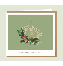 Studio Mie Wenskaart - Kerst - Wees dankbaar, geniet en lach - Dubbele kaart + Envelop