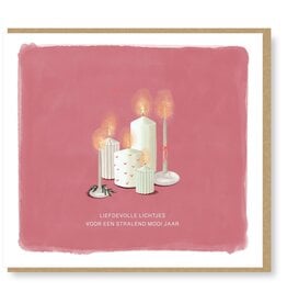 Studio Mie Wenskaart - Liefdevolle lichtjes voor een stralend nieuw jaar - Dubbele kaart + Envelop