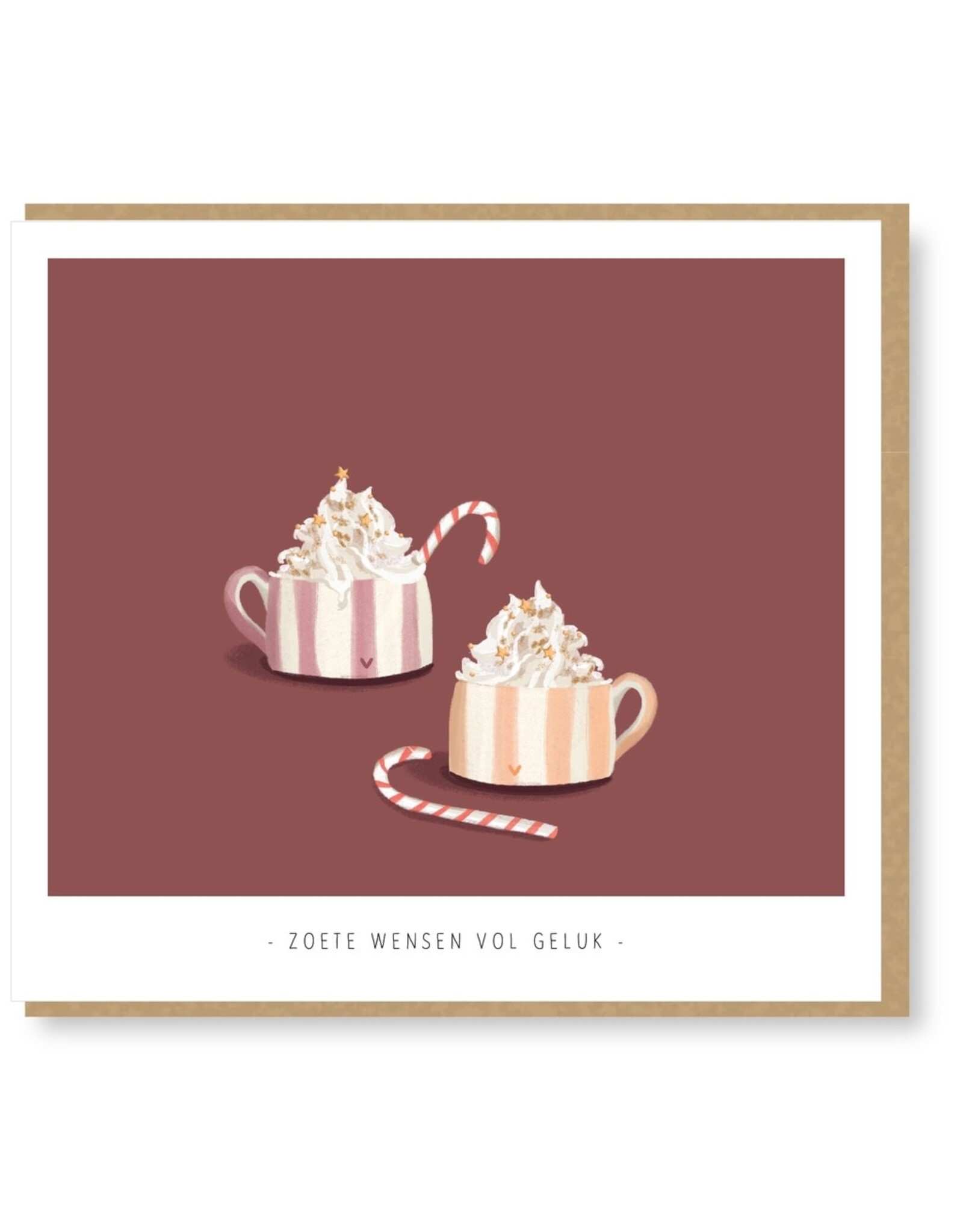 Studio Mie Wenskaart - Kerst -  Zoete wensen vol geluk - Dubbele kaart + Envelop