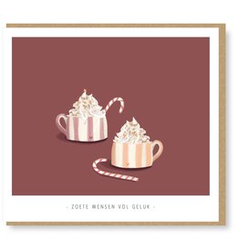 Studio Mie Wenskaart - Kerst -  Zoete wensen vol geluk - Dubbele kaart + Envelop