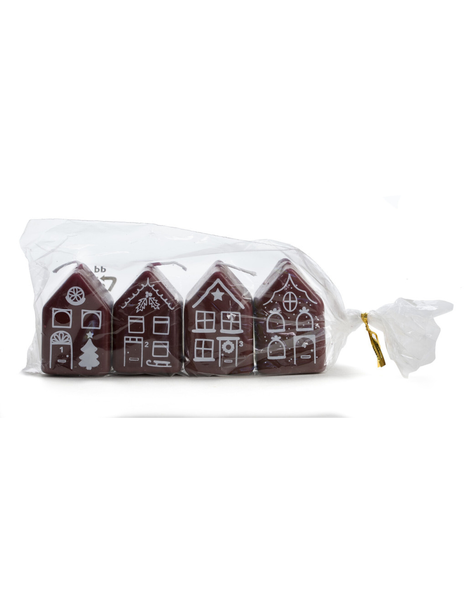 Rustik Lys Kaars, Gingerbread house 4st - Aubergine - 4x6 cm