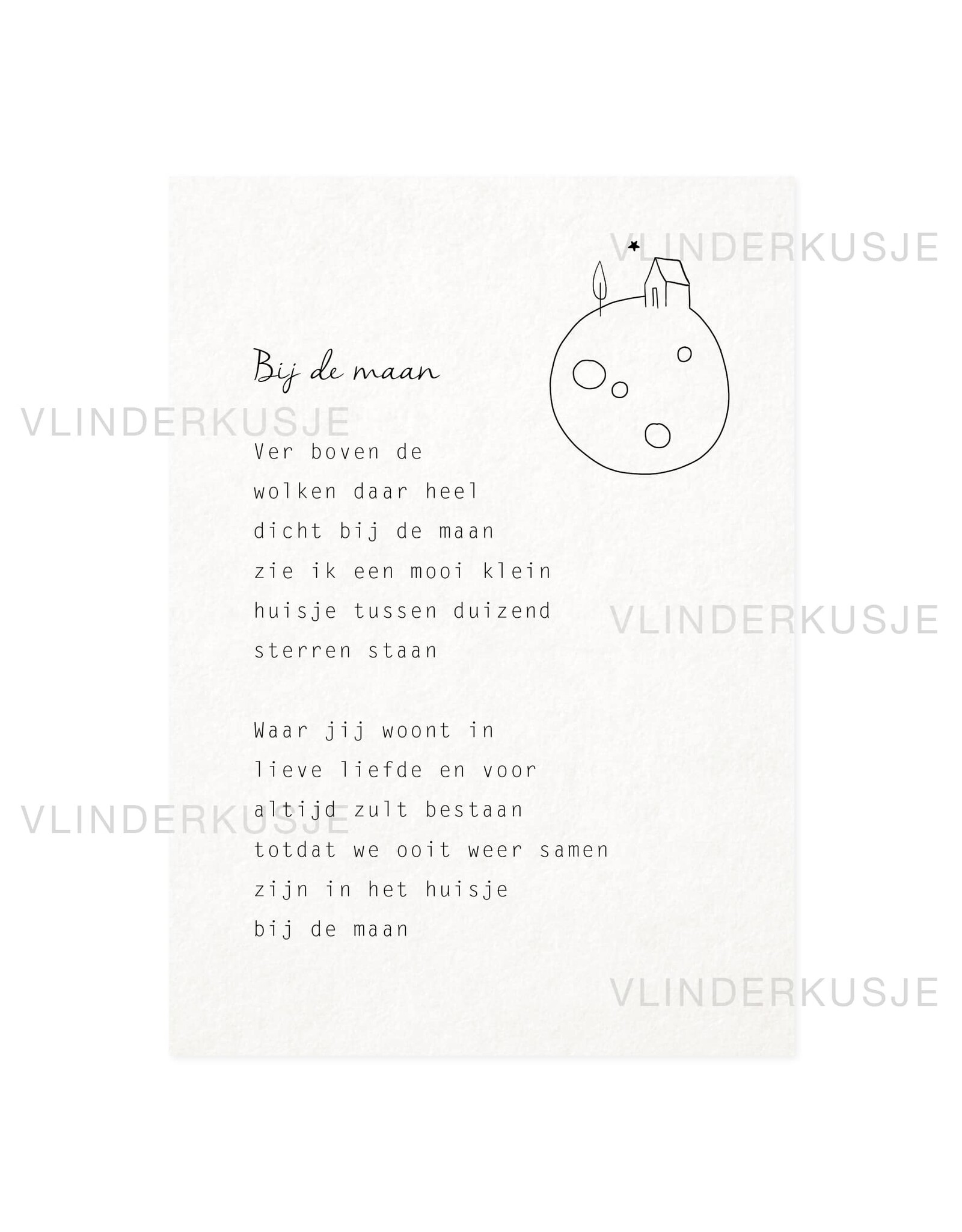 Vlinderkusjes Wenskaart - Bij de maan, met illustratie - Postkaart + Envelop