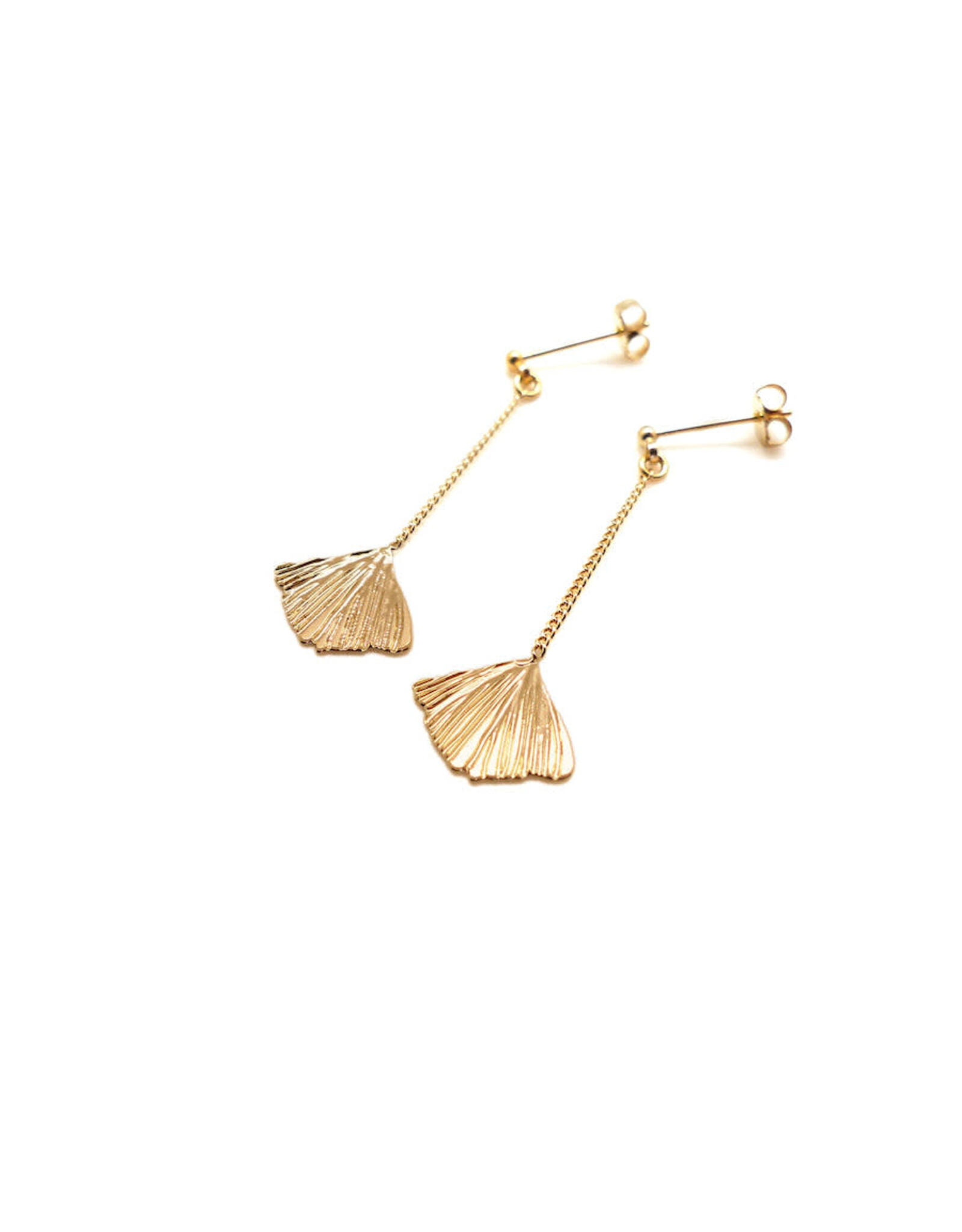 Nadja Carlotti Oorbel Ginkgo -  Korte ketting - Messing