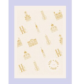 mmmMar Theedoek Gebouwen Gent - Goud - 48 x 70 cm - 100% Katoen