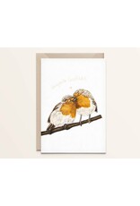 Kathings Wenskaart - Lovebirds Robins, Congrats - Dubbele kaart + Envelop