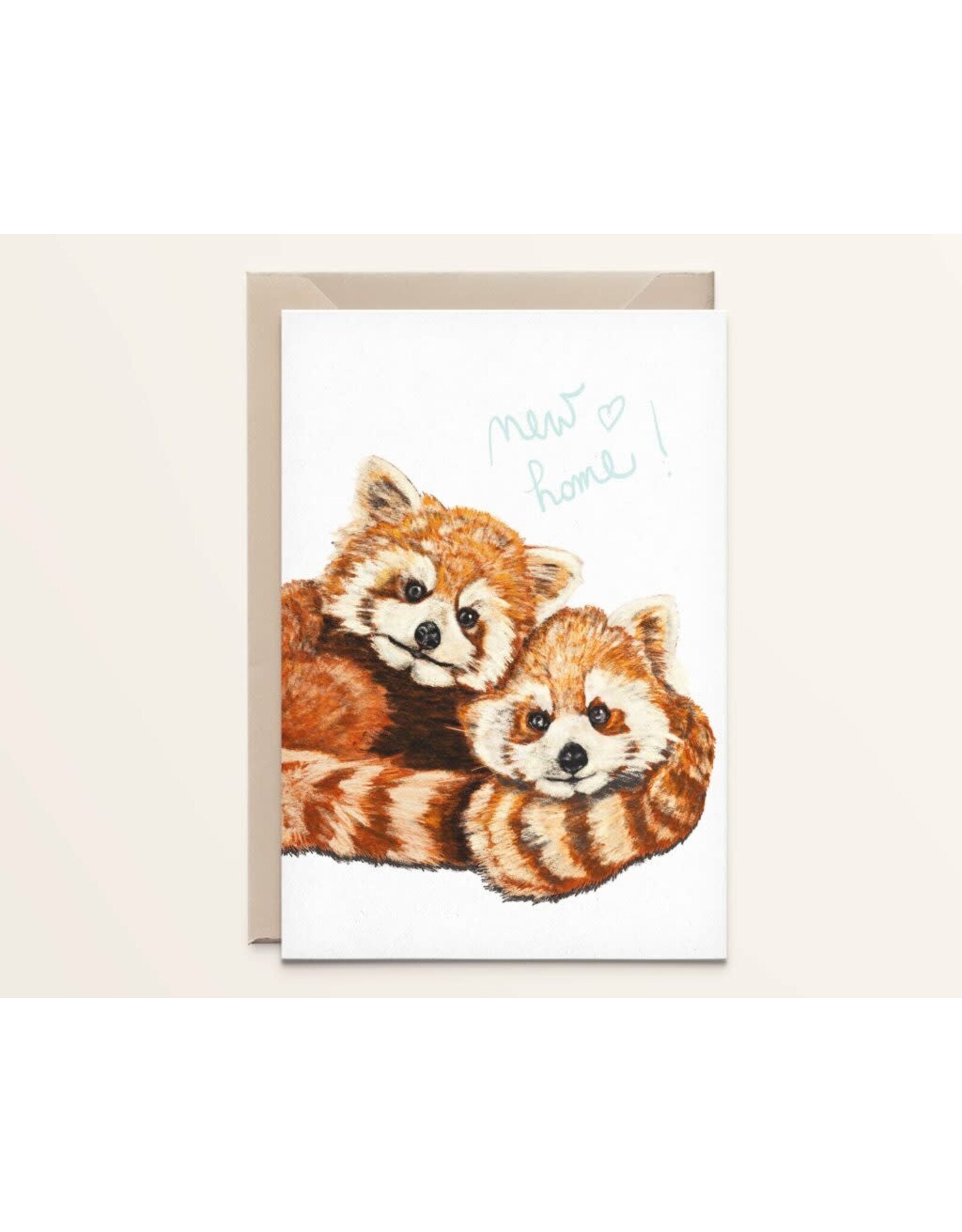 Kathings Wenskaart - Red Pandas, New Home - Dubbele kaart + Envelop