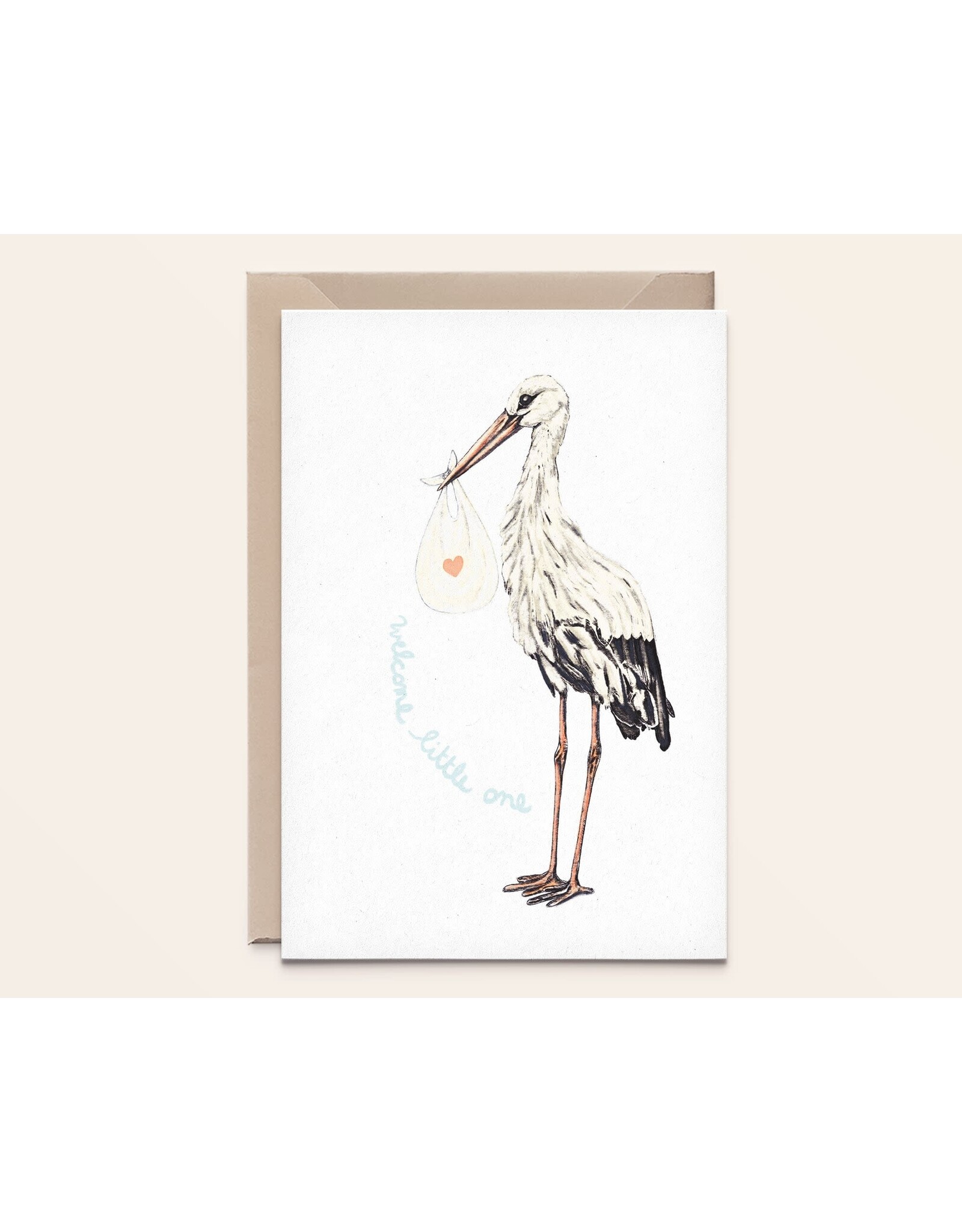 Kathings Wenskaart - Stork little one - Dubbele kaart + Envelop