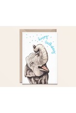 Kathings Wenskaart - Elephant, Happy birthday - Dubbele kaart + Envelop
