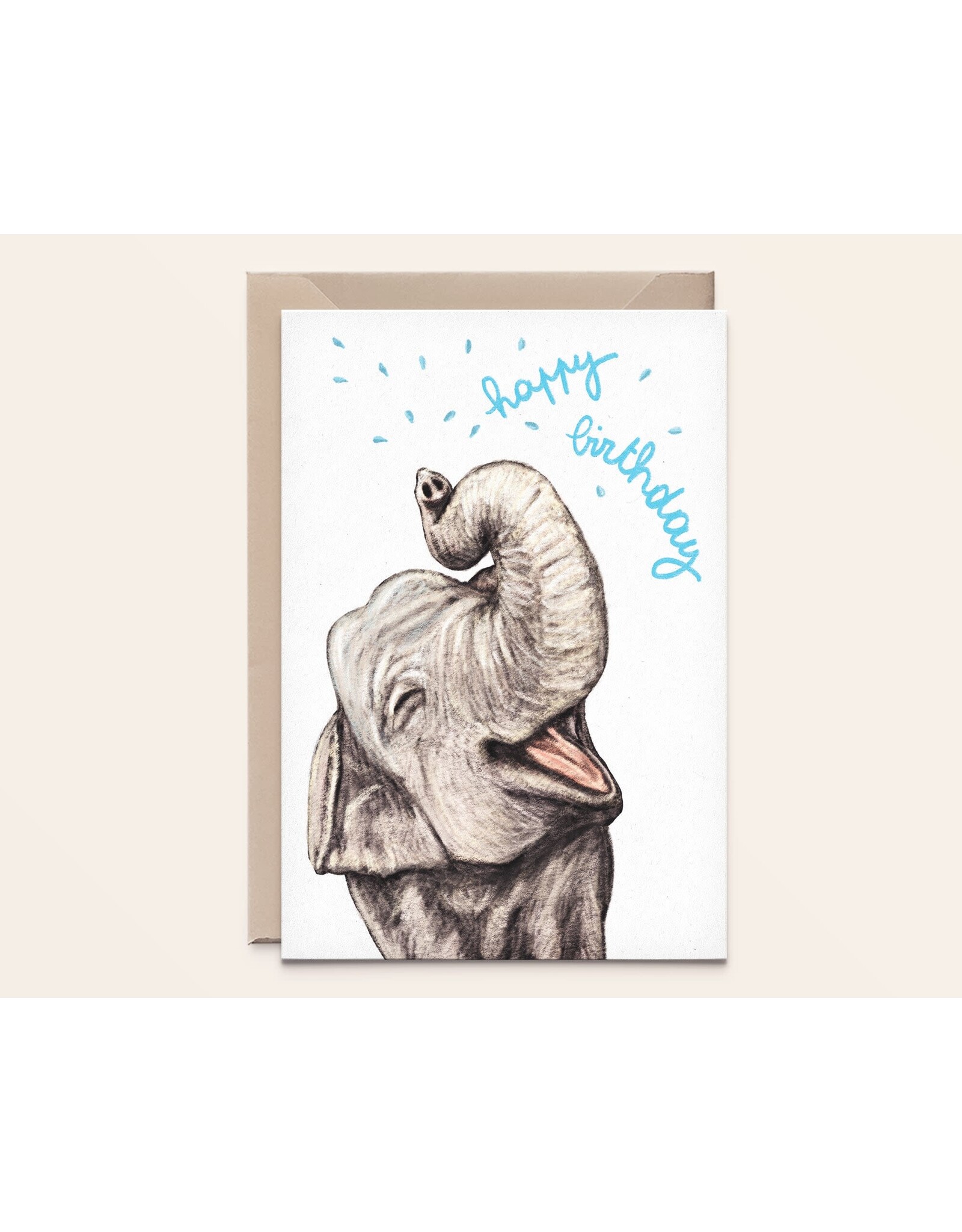 Kathings Wenskaart - Elephant, Happy birthday - Dubbele kaart + Envelop