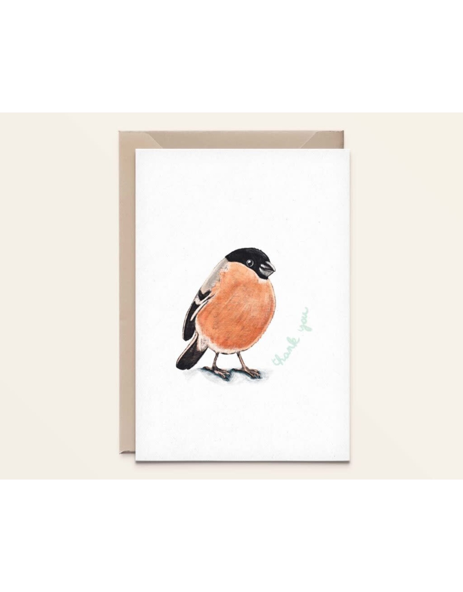 Kathings Wenskaart - Goudvink, Thank you - Dubbele kaart + Envelop