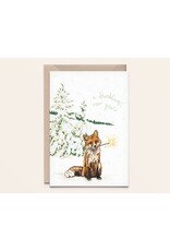 Kathings Wenskaart - Kerst - Fox Sparkling New Year - Dubbele kaart + Envelop