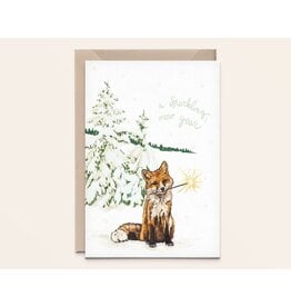 Kathings Wenskaart - Kerst - Fox Sparkling New Year - Dubbele kaart + Envelop